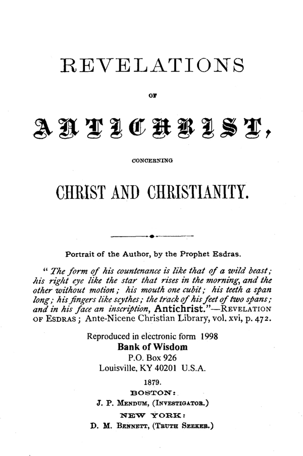 (image for) Revelations of Antichrist Concerning Christ And Christianity